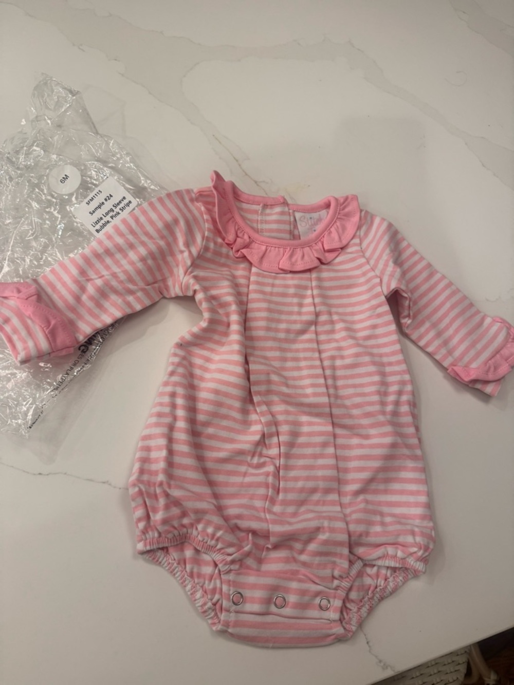 Pink Striped Baby One-Piece Bodysuit with Ruffle Collar